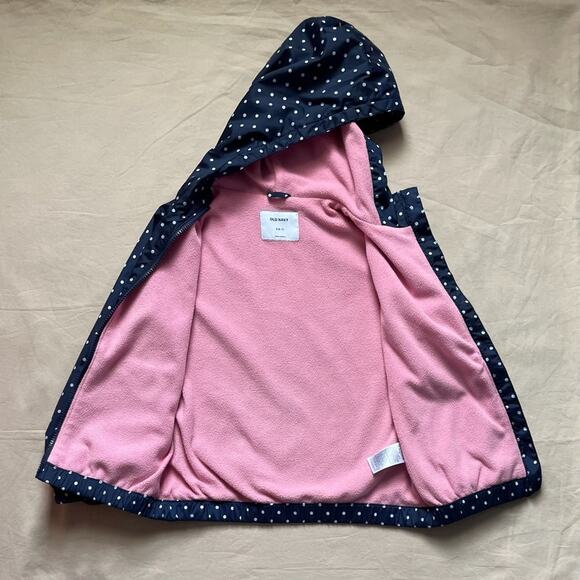 Old Navy Blue and White Polka Dot Fleece Lined Rain Coat Size Small - Picture 4 of 6